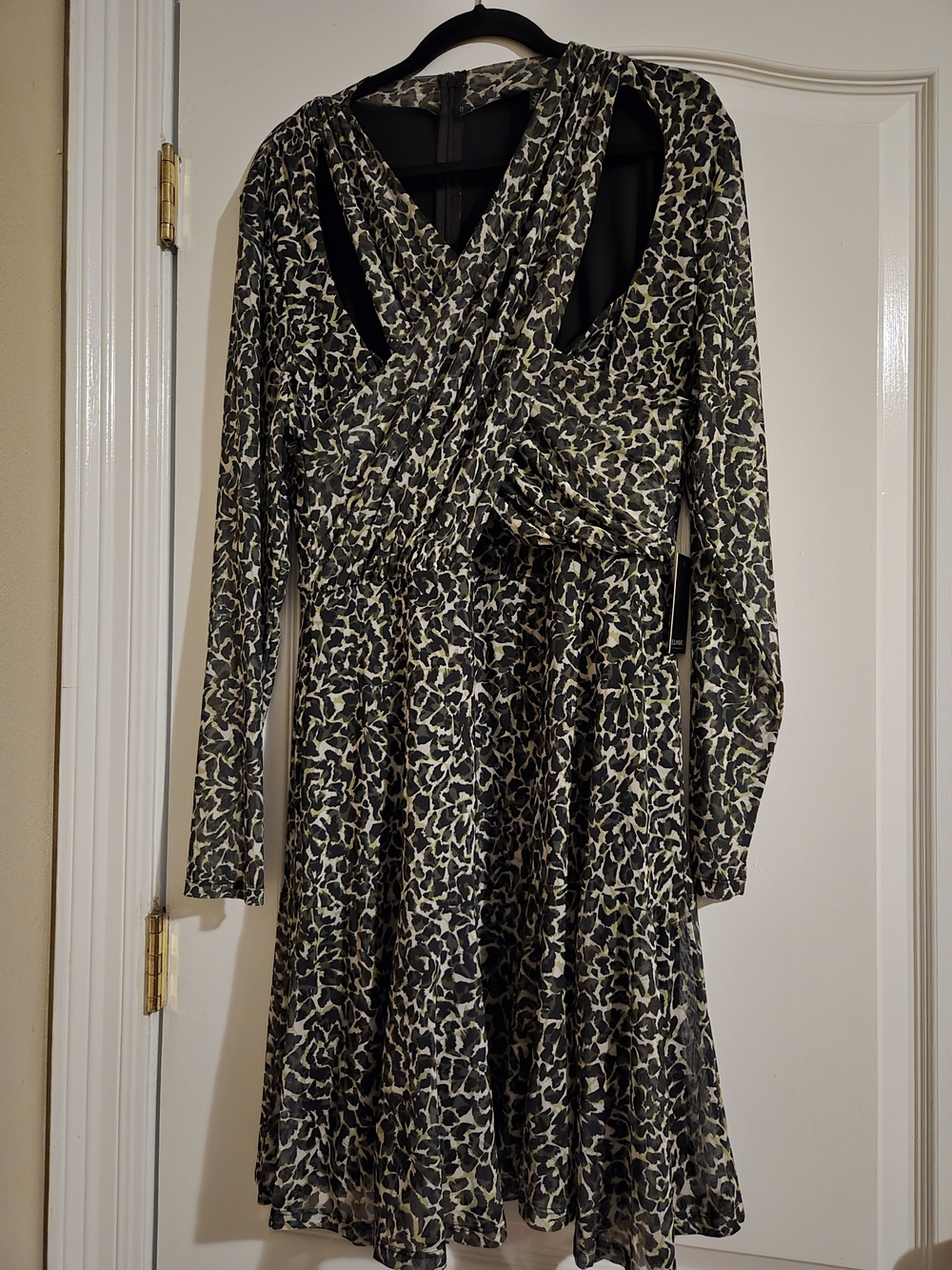 Eloquii Black & Green Mesh Long-Sleeve Leopard Wrap Dress